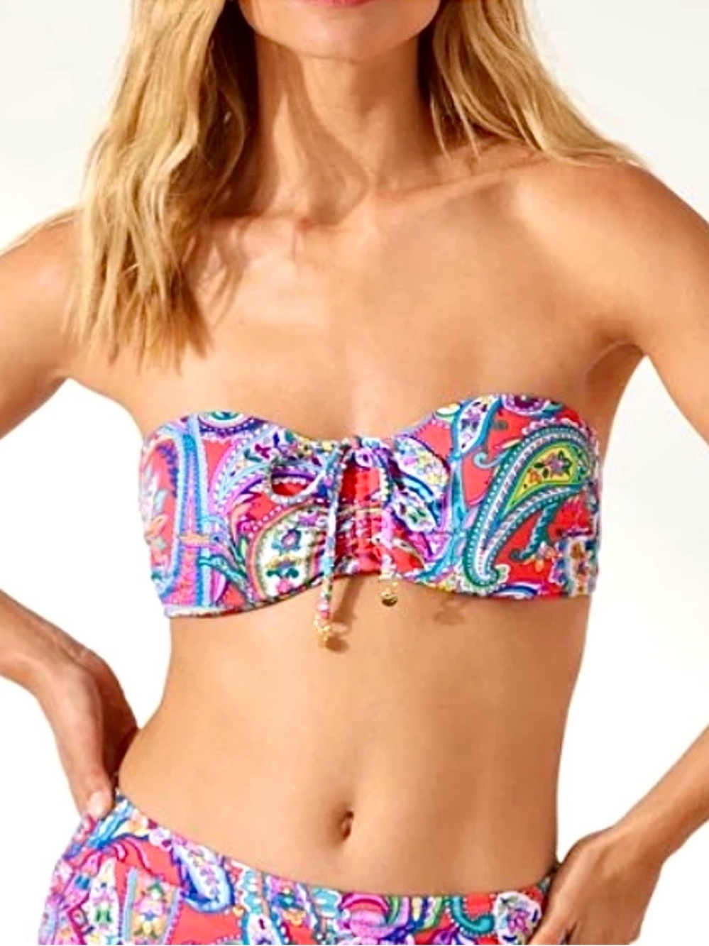 Tommy Bahama Paisley Keys Tie Front Bandeau
